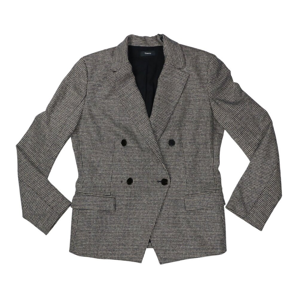 Theory Double Breasted Wool Blend Women's Blazer Jacket 12 NWT Tan/Black